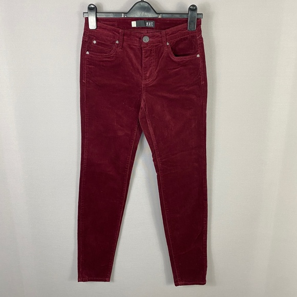Kut From The Kloth Diana Stretch Corduroy Skinny Pants in Burgundy Sz 6 - Picture 5 of 13